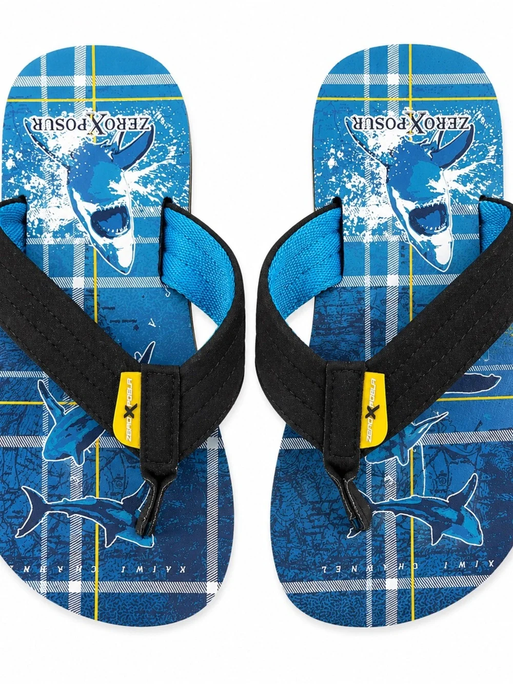 ZeroXposur Blue Plaid Shark Flip Flops - 0839